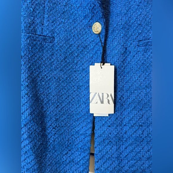 Zara Blue and Gold Quilted Blazer with Notched Lapels SIZE M NWT - Picture 10 of 14
